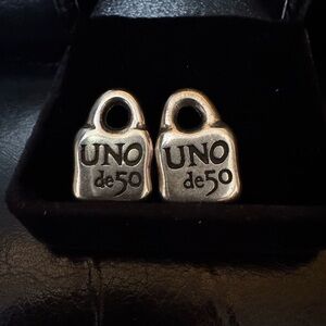 UNO de 50 Silver Padlock Designer Silver 2 Charms Pendants